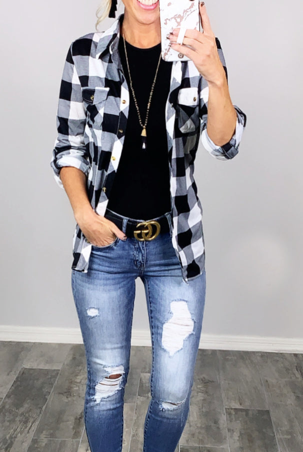 Penny Plaid Flannel Top - Buffalo White-flannel-privityboutique-Privity Boutique, Women’s Fashion Boutique in Mesa, Arizona