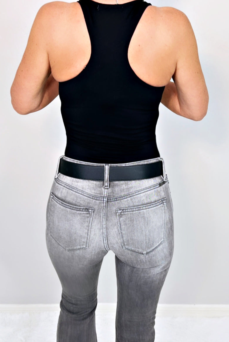 Talia Distressed Button Front Flare Jeans - Grey-ripped high waist flare jeans-privityboutique-Privity Boutique, Women’s Fashion Boutique in Mesa, Arizona