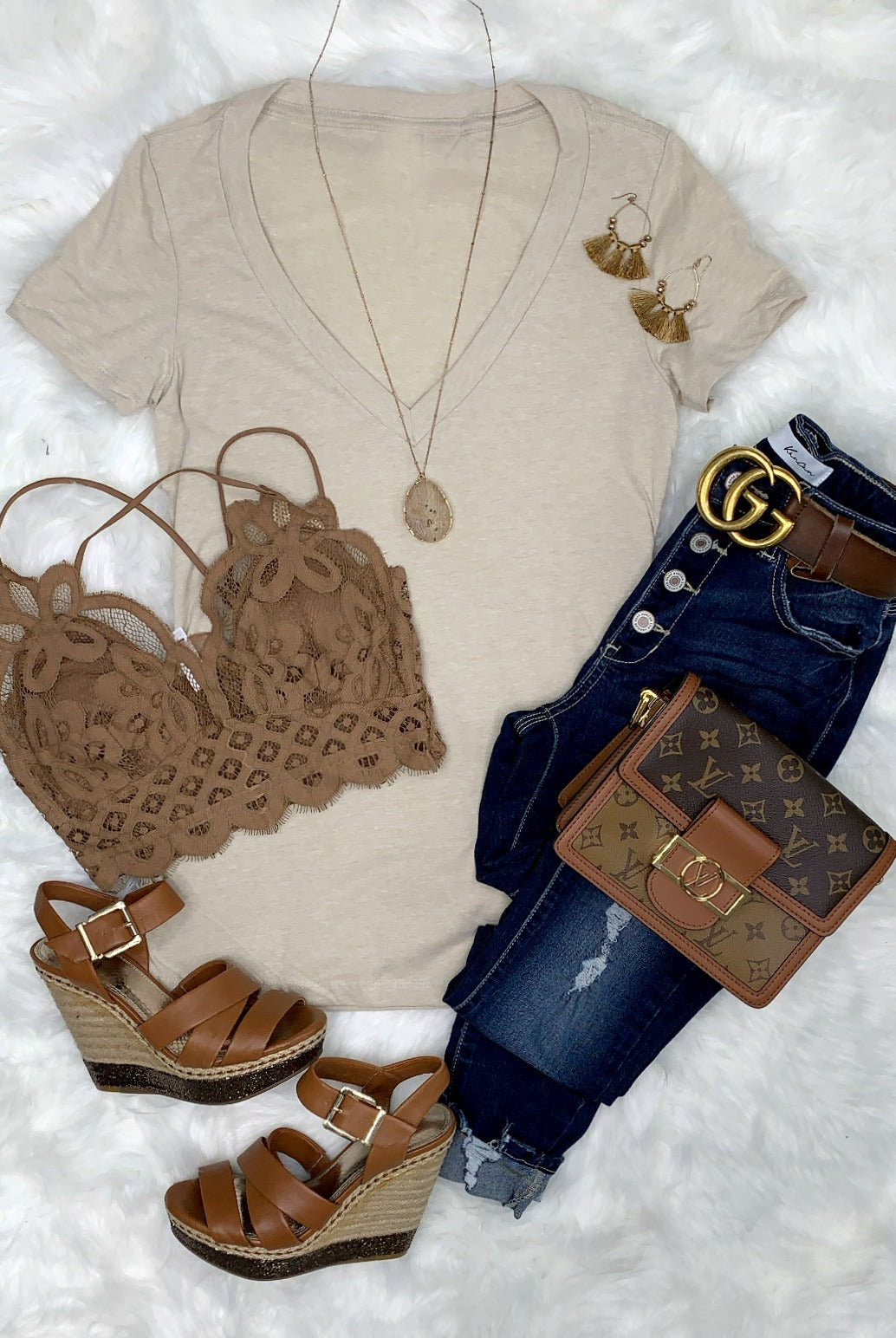 BASIC SHORT SLEEVE DEEP V-NECK TEE - Oatmeal-Top-privityboutique.com-Privity Boutique, Women’s Fashion Boutique in Mesa, Arizona