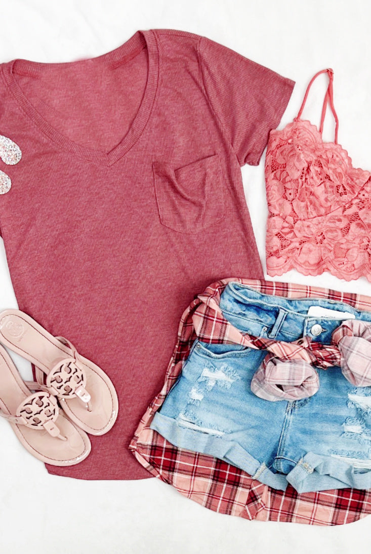 Weekend Vibes Ribbed Pocket Tee - Mauve-bandeau-privityboutique-Privity Boutique, Women’s Fashion Boutique in Mesa, Arizona