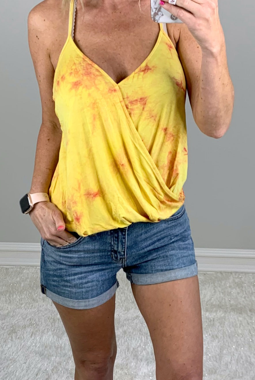 Tye Dye Twist Tank - Yellow-Top-privityboutique.com-Privity Boutique, Women’s Fashion Boutique in Mesa, Arizona
