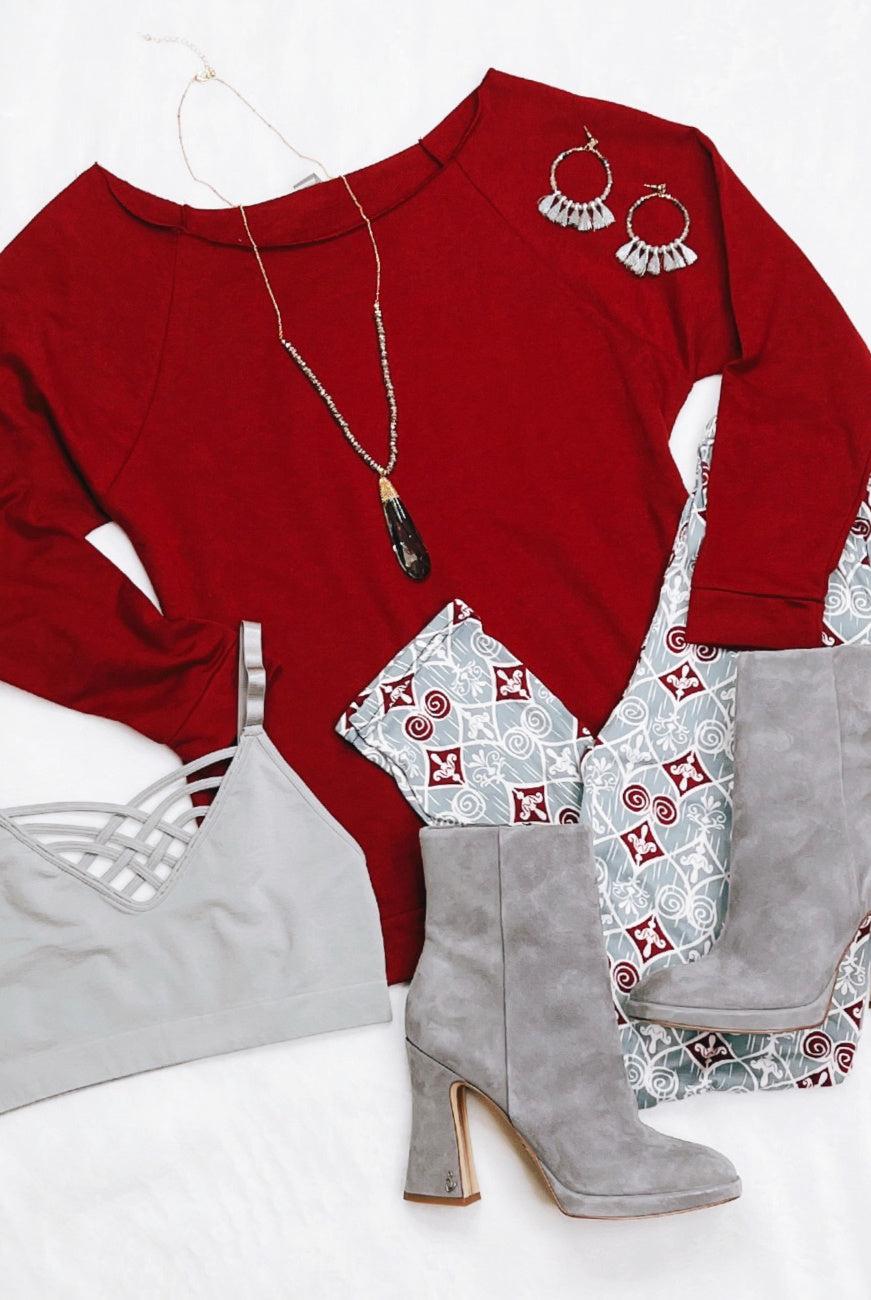 Raw Hem Off The Shoulder - Burgundy-Top-privityboutique.com-Privity Boutique, Women’s Fashion Boutique in Mesa, Arizona