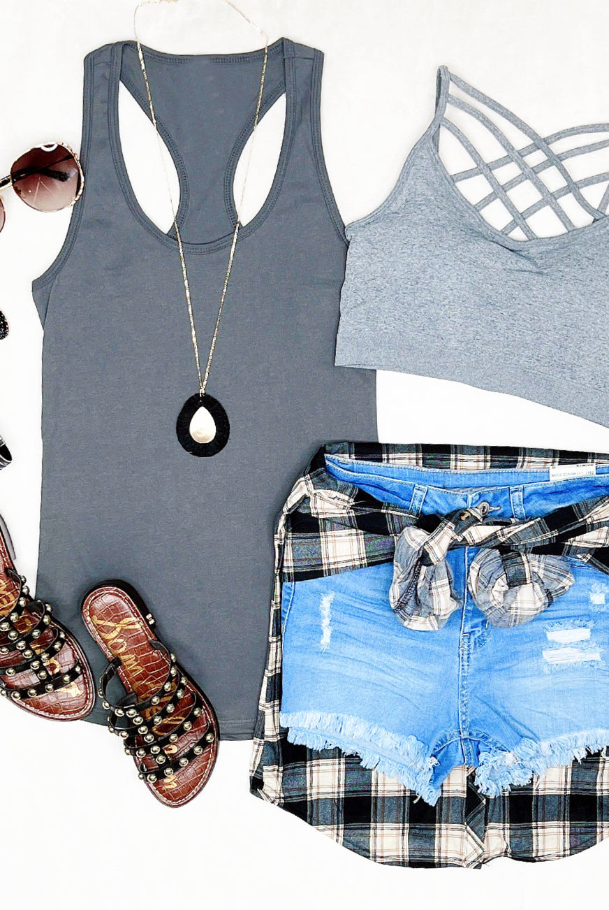 Basic Racerback Tank - Dark Grey-Top-privityboutique.com-Privity Boutique, Women’s Fashion Boutique in Mesa, Arizona