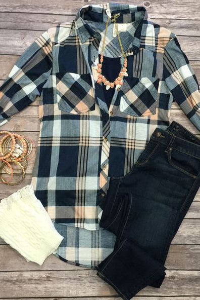 What I like about you Plaid Flannel Top: Peach-flannel-privityboutique-Privity Boutique, Women’s Fashion Boutique in Mesa, Arizona