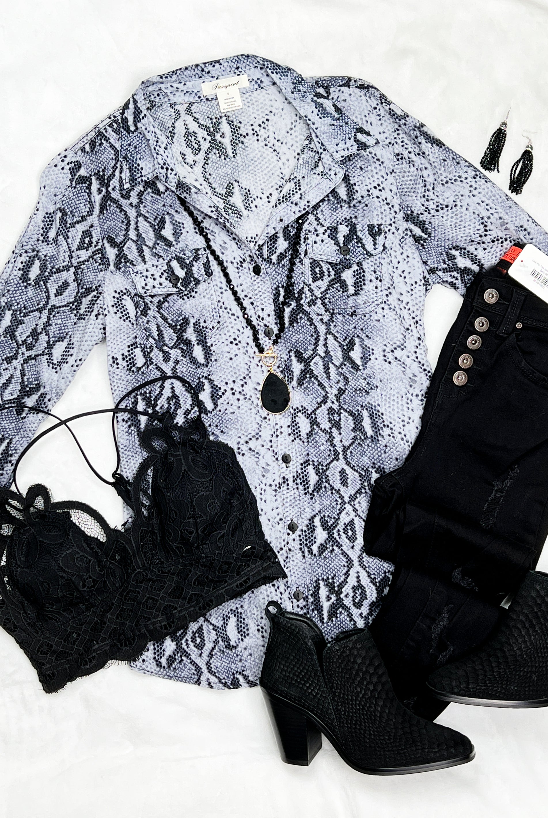 Snazzy Snake Print Top - Grey-flannel-privityboutique-Privity Boutique, Women’s Fashion Boutique in Mesa, Arizona