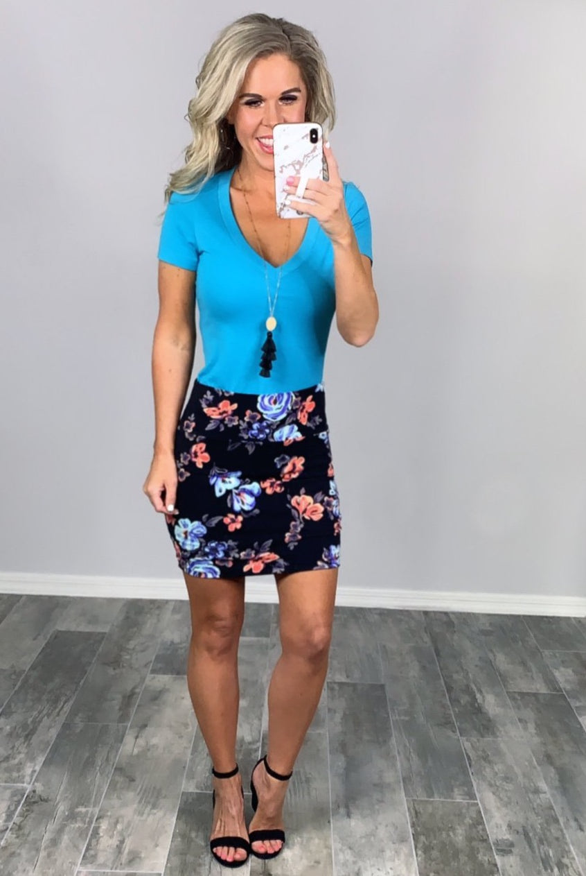 BASIC SHORT SLEEVE DEEP V TEE - TEAL-Top-privityboutique.com-Privity Boutique, Women’s Fashion Boutique in Mesa, Arizona