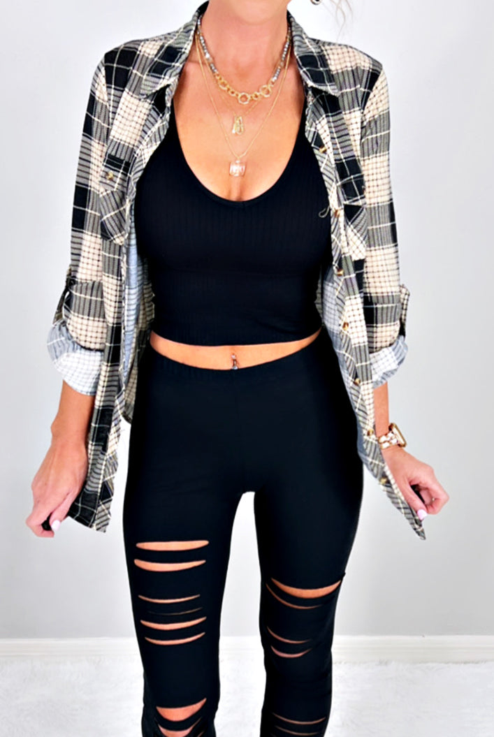 Penny Plaid Flannel Top - Black/Taupe-flannel-privityboutique-Privity Boutique, Women’s Fashion Boutique in Mesa, Arizona