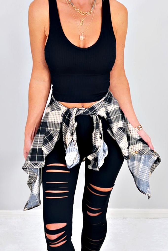 Penny Plaid Flannel Top - Black/Taupe-flannel-privityboutique-Privity Boutique, Women’s Fashion Boutique in Mesa, Arizona