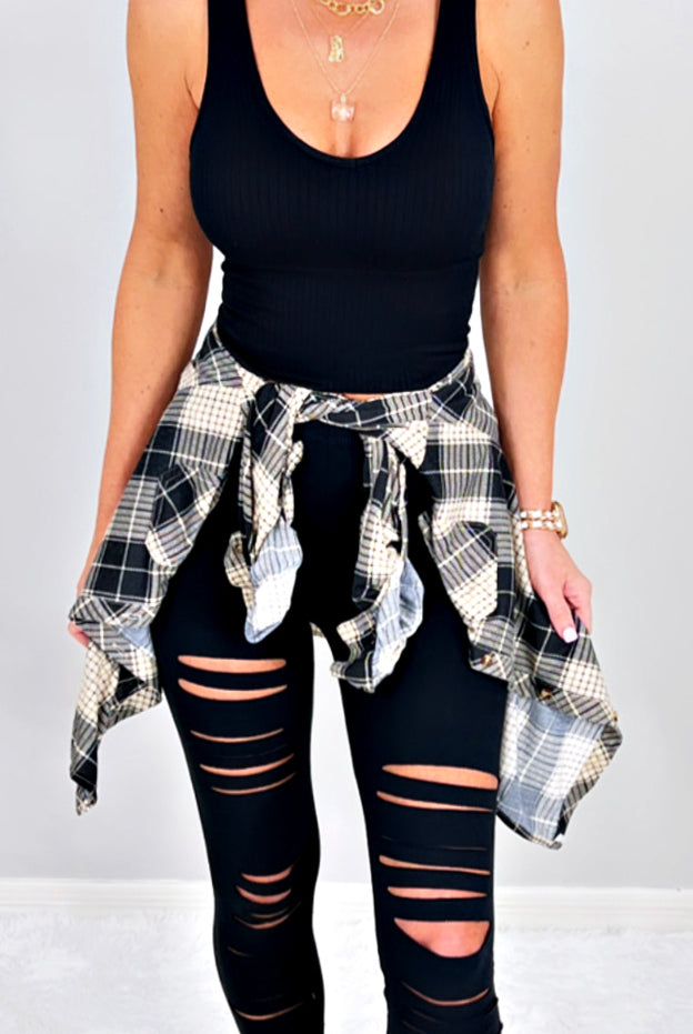 Penny Plaid Flannel Top - Black/Taupe-flannel-privityboutique-Privity Boutique, Women’s Fashion Boutique in Mesa, Arizona