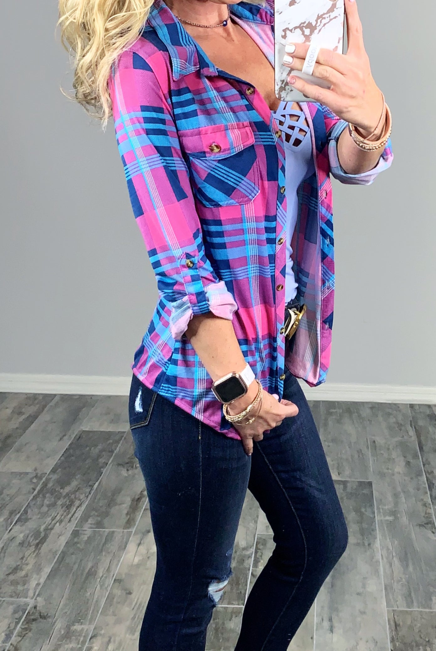 Penny Plaid Flannel Top -Pink/Blue-flannel-privityboutique-Privity Boutique, Women’s Fashion Boutique in Mesa, Arizona