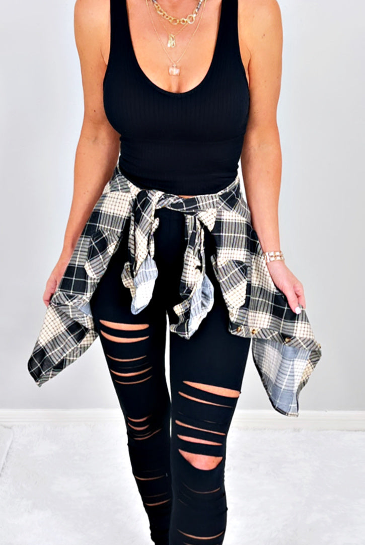 Penny Plaid Flannel Top - Black/Taupe-flannel-privityboutique-Privity Boutique, Women’s Fashion Boutique in Mesa, Arizona