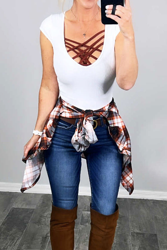 Penny Plaid Flannel Top - Ivory/Rust-flannel-privityboutique-Privity Boutique, Women’s Fashion Boutique in Mesa, Arizona