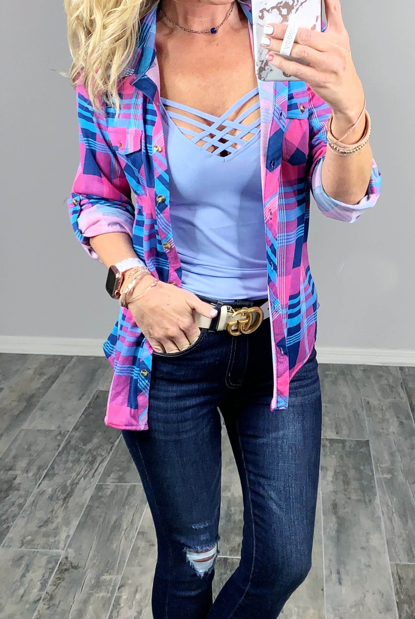 Penny Plaid Flannel Top -Pink/Blue-flannel-privityboutique-Privity Boutique, Women’s Fashion Boutique in Mesa, Arizona