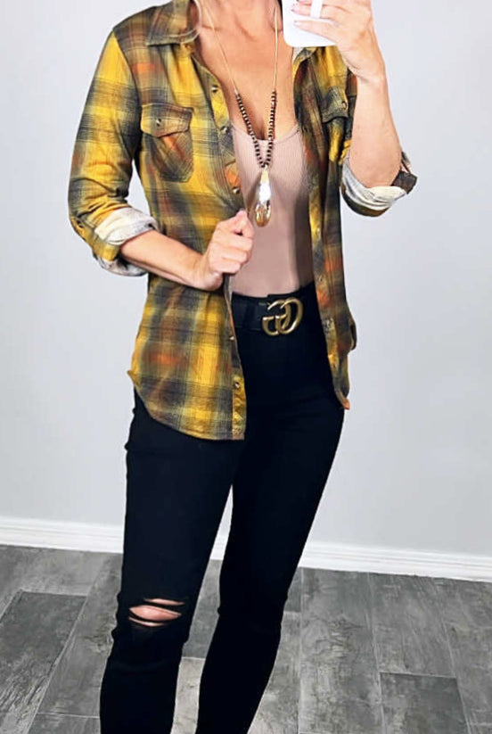 Penny Plaid Flannel Top - Mustard Multi-flannel-privityboutique-Privity Boutique, Women’s Fashion Boutique in Mesa, Arizona