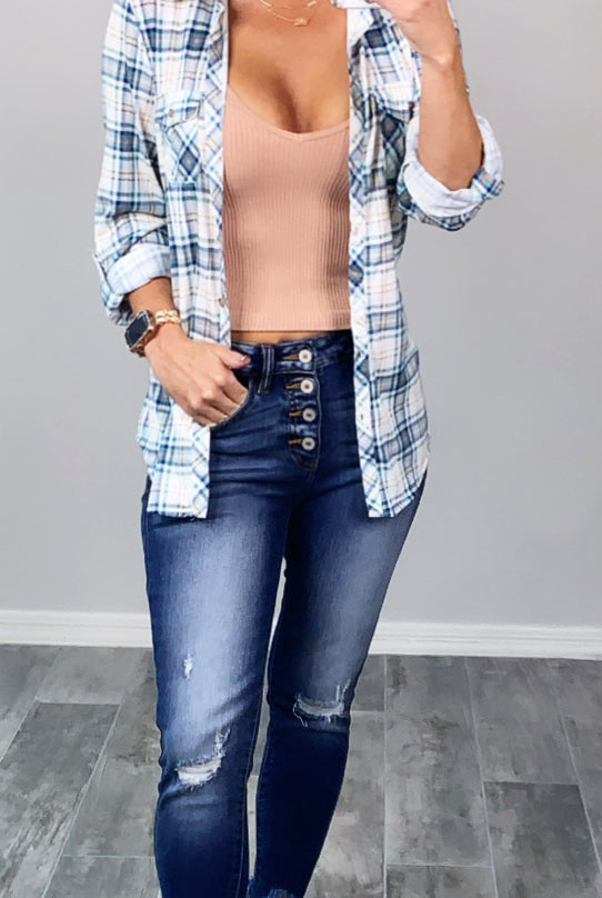 Penny Plaid Flannel Top - Ivory/Teal-flannel-privityboutique-Privity Boutique, Women’s Fashion Boutique in Mesa, Arizona