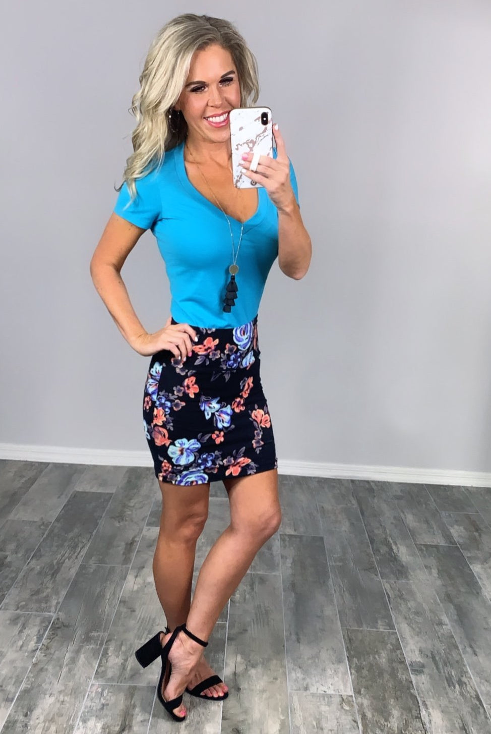 BASIC SHORT SLEEVE DEEP V TEE - TEAL-Top-privityboutique.com-Privity Boutique, Women’s Fashion Boutique in Mesa, Arizona