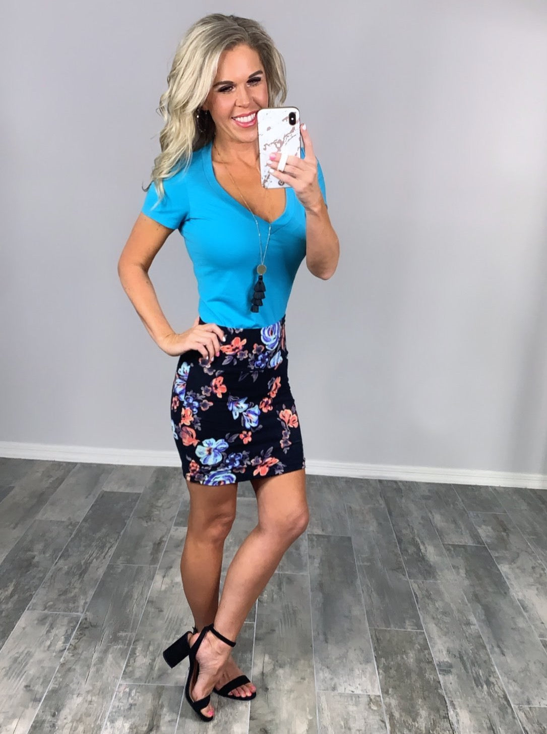 BASIC SHORT SLEEVE DEEP V TEE - TEAL-Top-privityboutique.com-Privity Boutique, Women’s Fashion Boutique in Mesa, Arizona