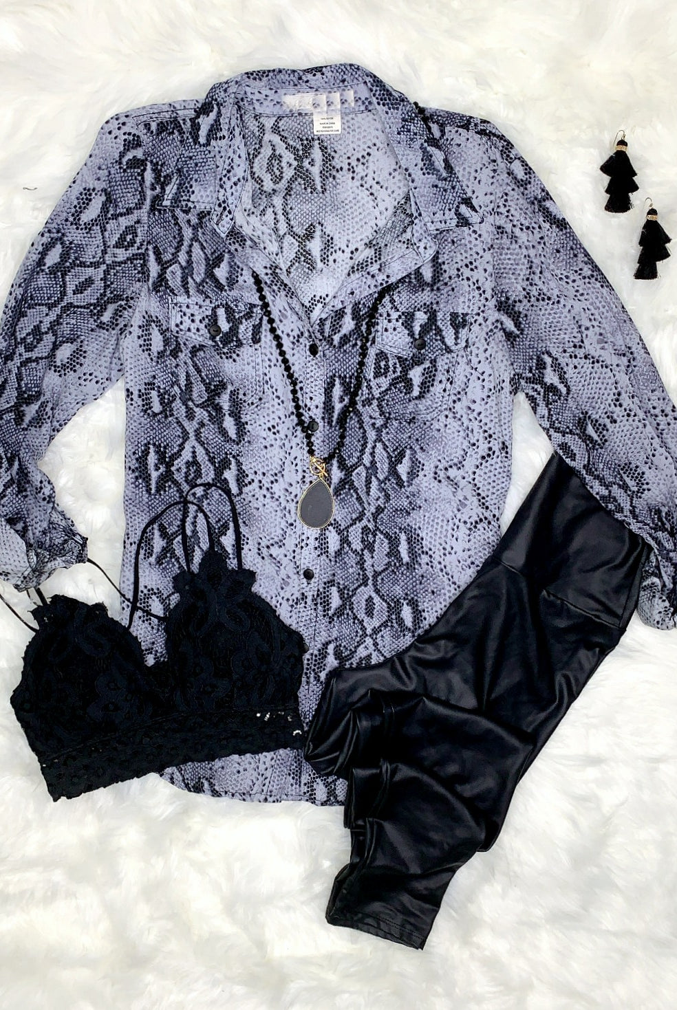 Snazzy Snake Print Top - Grey-flannel-privityboutique-Privity Boutique, Women’s Fashion Boutique in Mesa, Arizona