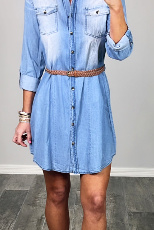 Chambray Belted Dress-Dress-privityboutique.com-Privity Boutique, Women’s Fashion Boutique in Mesa, Arizona