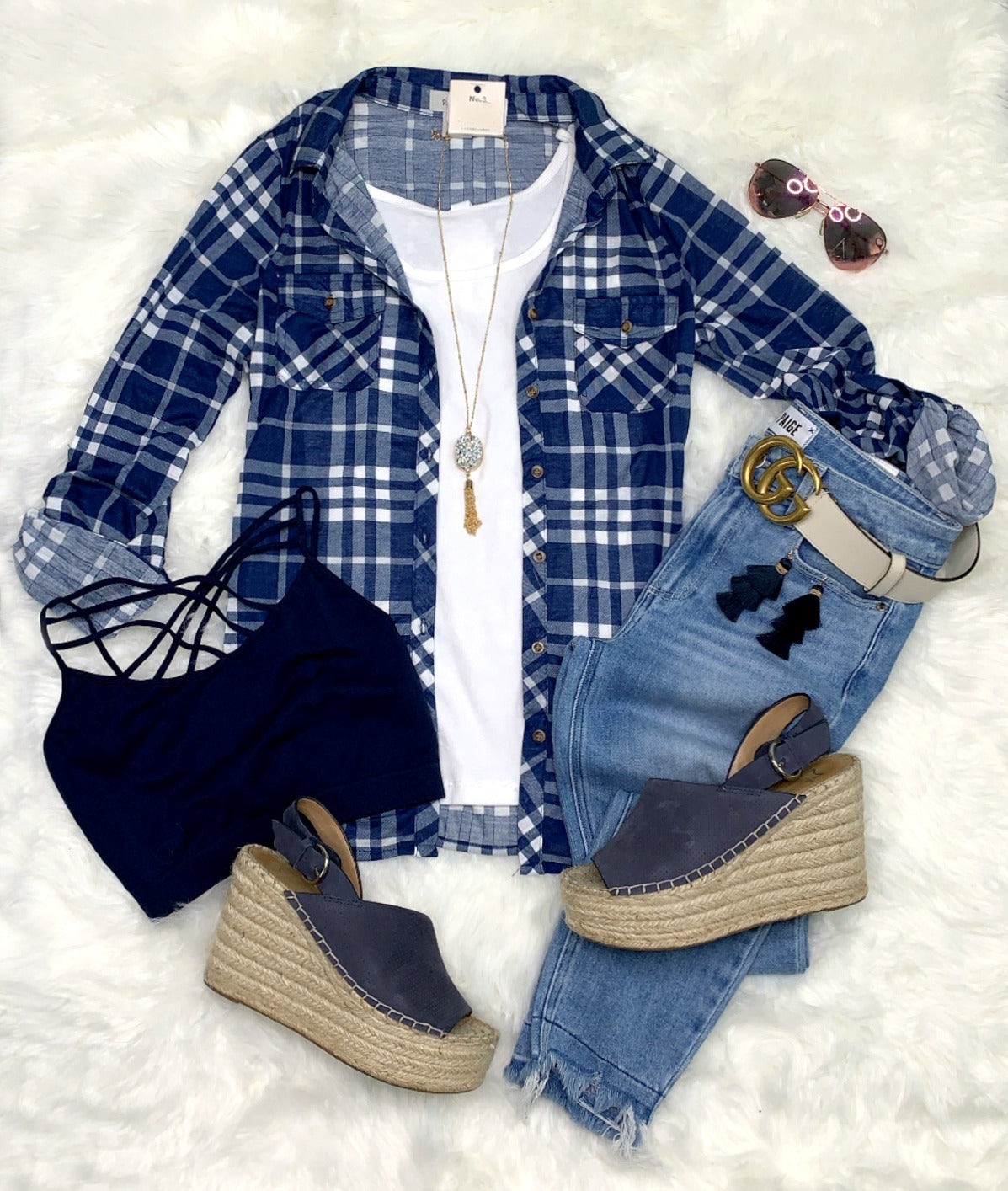 Penny Plaid Flannel Top - Navy/White-flannel-privityboutique-Privity Boutique, Women’s Fashion Boutique in Mesa, Arizona
