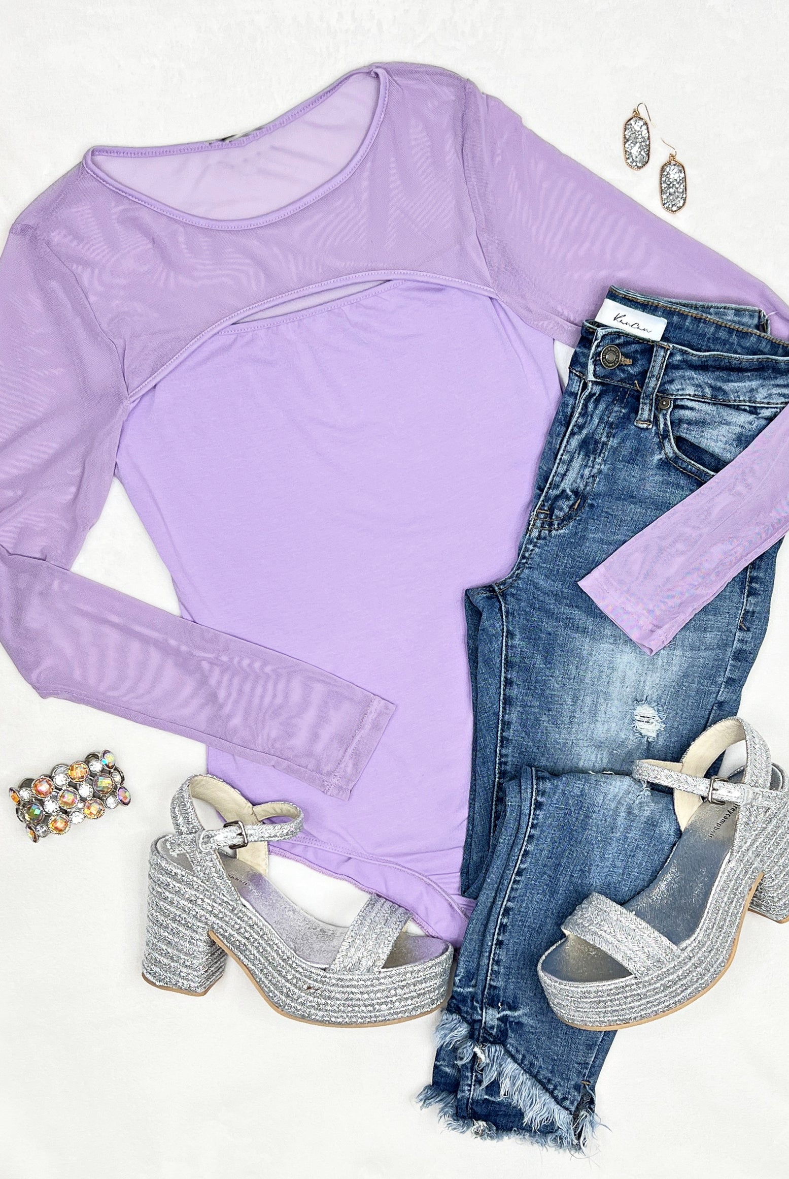 Make It In Mesh Long Sleeve Bodysuit - Lavender-Top-privityboutique.com-Privity Boutique, Women’s Fashion Boutique in Mesa, Arizona