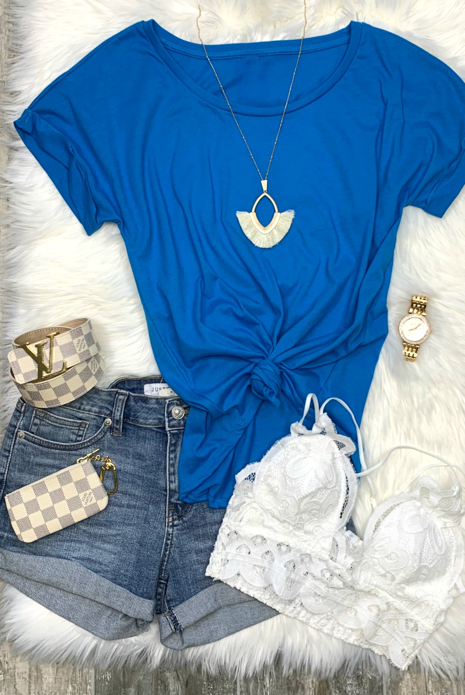 Practically Perfect Rolled Sleeve Tee - Blue-Top-privityboutique.com-Privity Boutique, Women’s Fashion Boutique in Mesa, Arizona