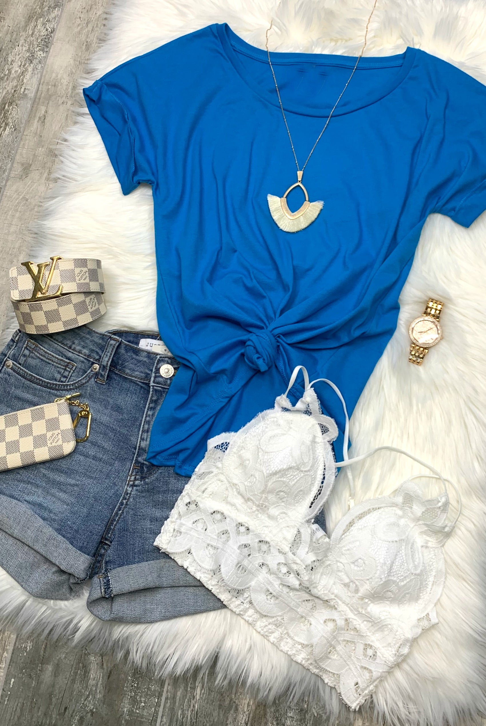 Practically Perfect Rolled Sleeve Tee - Blue-Top-privityboutique.com-Privity Boutique, Women’s Fashion Boutique in Mesa, Arizona