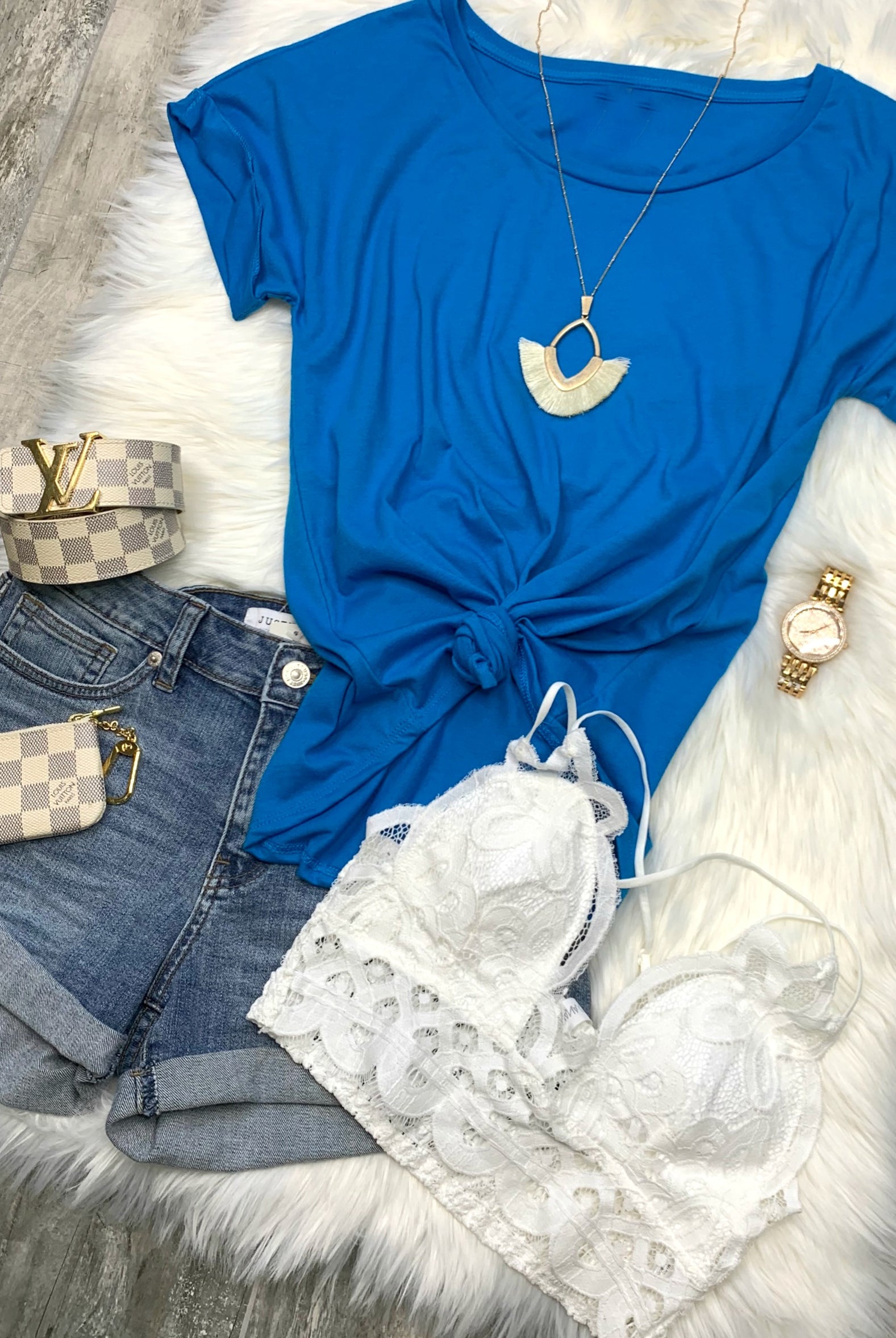 Practically Perfect Rolled Sleeve Tee - Blue-Top-privityboutique.com-Privity Boutique, Women’s Fashion Boutique in Mesa, Arizona