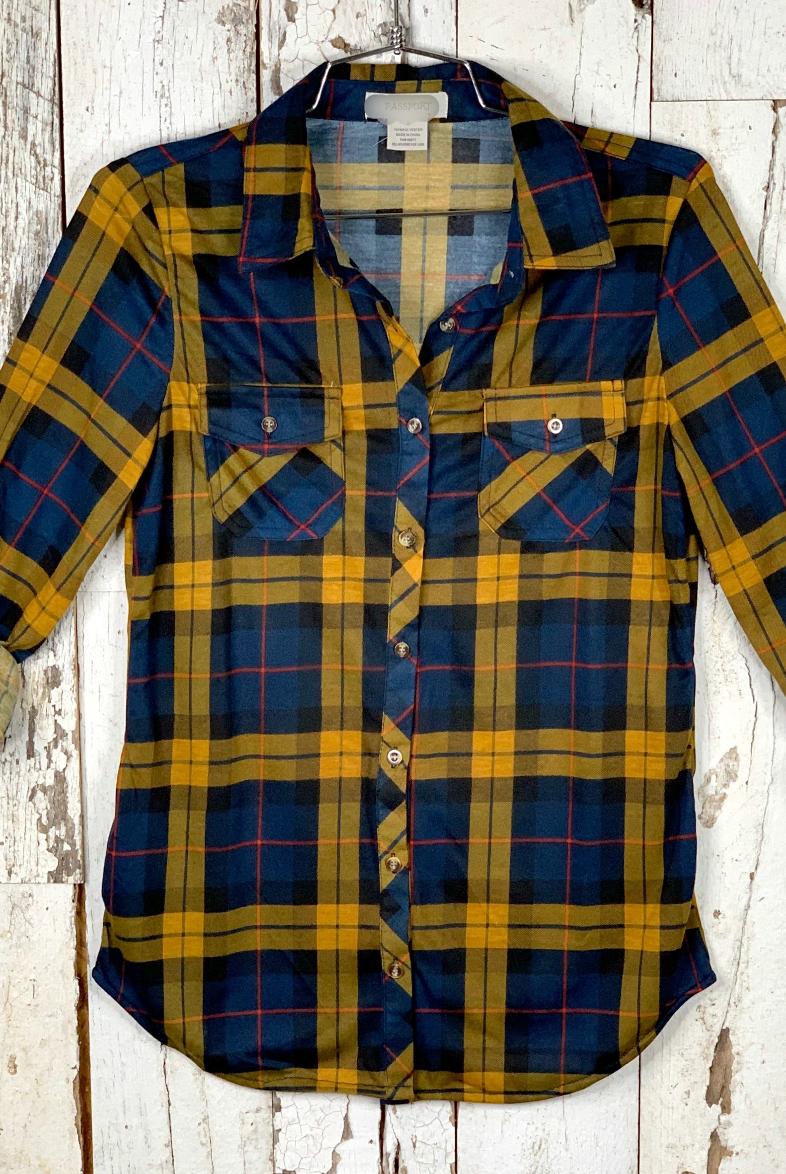 Penny Plaid Flannel Top - Navy/Mustard-flannel-privityboutique-Privity Boutique, Women’s Fashion Boutique in Mesa, Arizona
