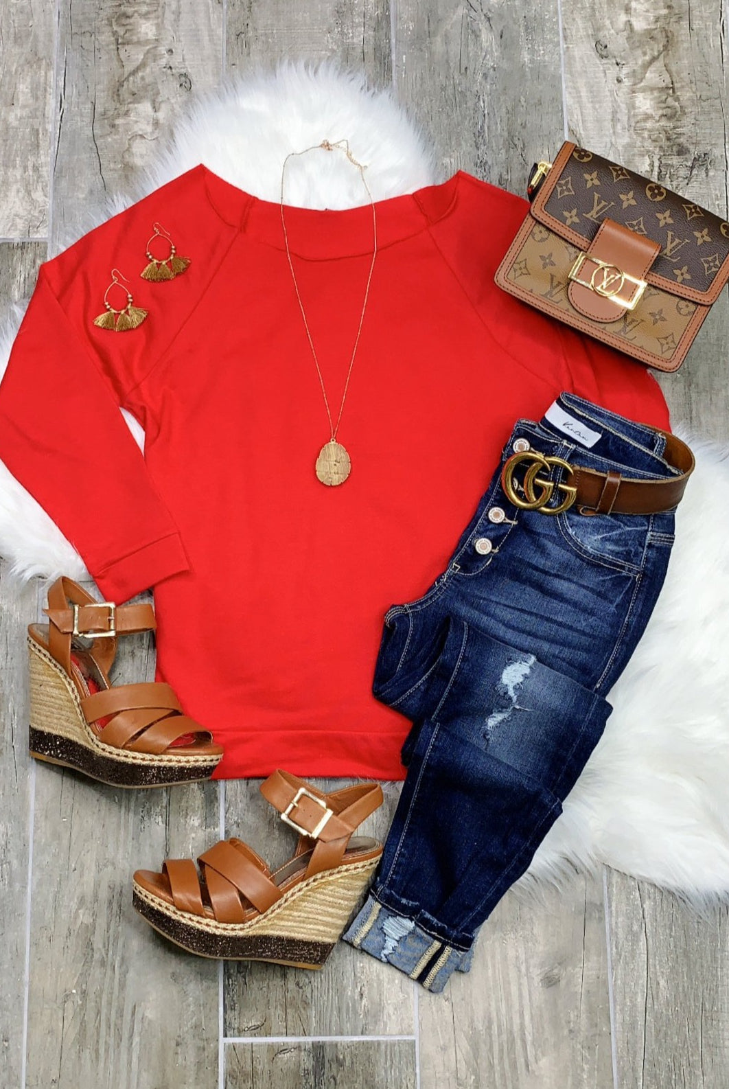 Raw Hem Off The Shoulder - Red-Top-privityboutique.com-Privity Boutique, Women’s Fashion Boutique in Mesa, Arizona