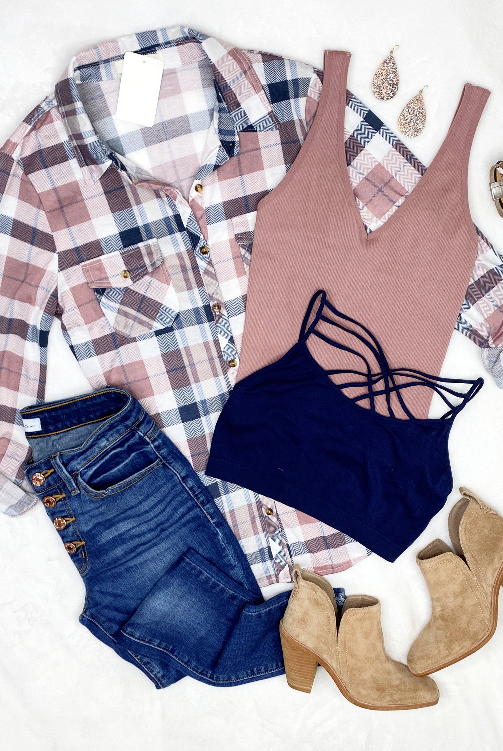 Penny Plaid Flannel Top - Navy/Rose-flannel-privityboutique-Privity Boutique, Women’s Fashion Boutique in Mesa, Arizona