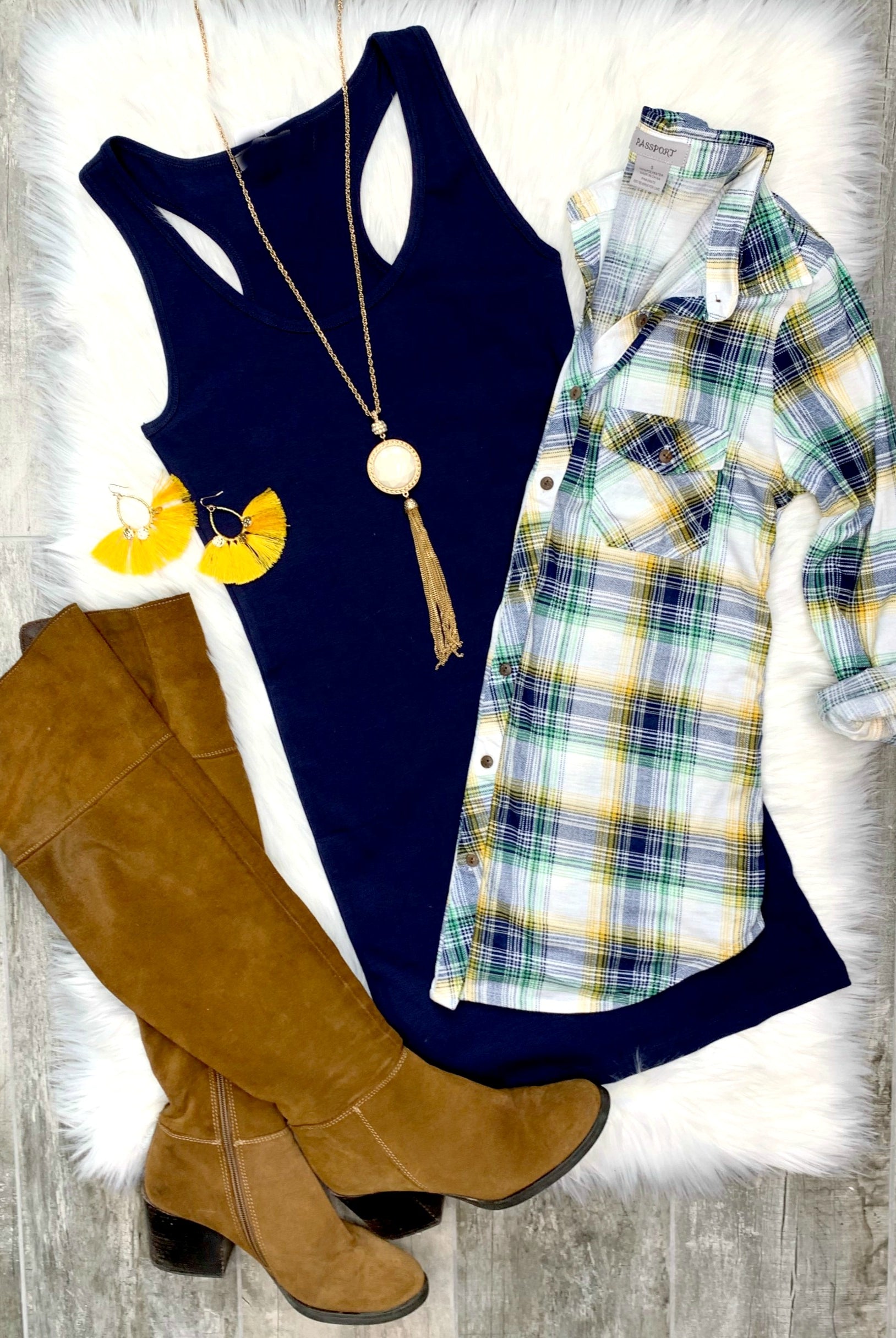 Penny Plaid Flannel Top - White/Navy/Yellow-flannel-privityboutique-Privity Boutique, Women’s Fashion Boutique in Mesa, Arizona