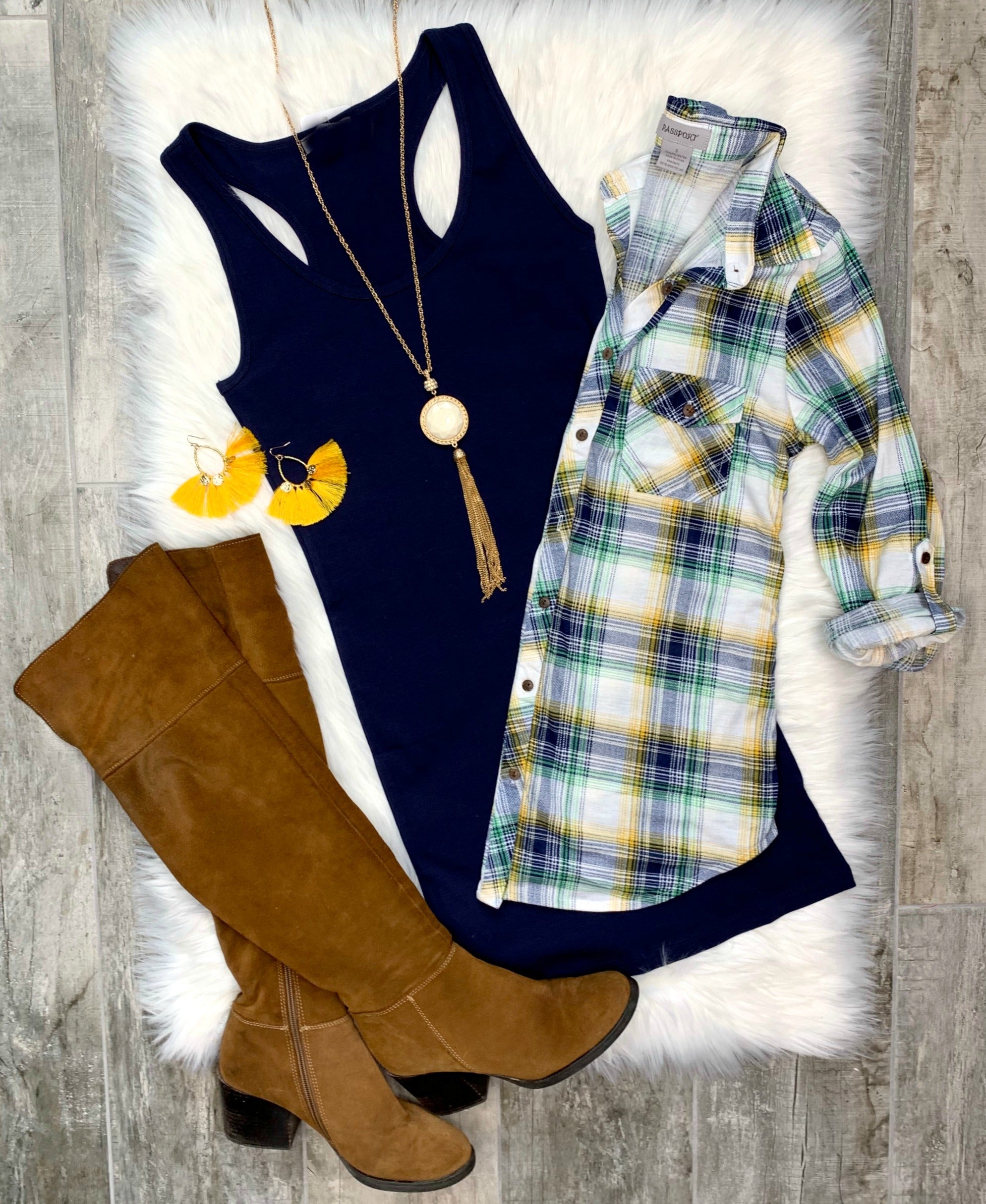 Penny Plaid Flannel Top - White/Navy/Yellow-flannel-privityboutique-Privity Boutique, Women’s Fashion Boutique in Mesa, Arizona