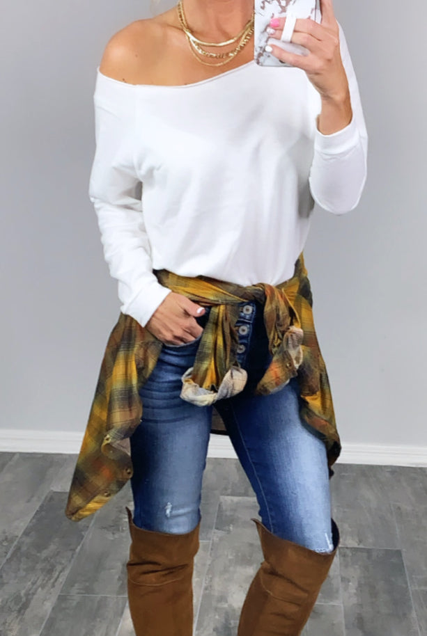 Raw Hem Off The Shoulder - White-Top-privityboutique.com-Privity Boutique, Women’s Fashion Boutique in Mesa, Arizona