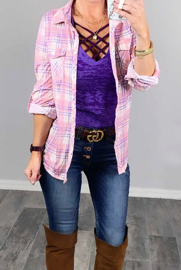 BASIC BURNOUT DEEP V-NECK TEE - PURPLE-Top-privityboutique.com-Privity Boutique, Women’s Fashion Boutique in Mesa, Arizona