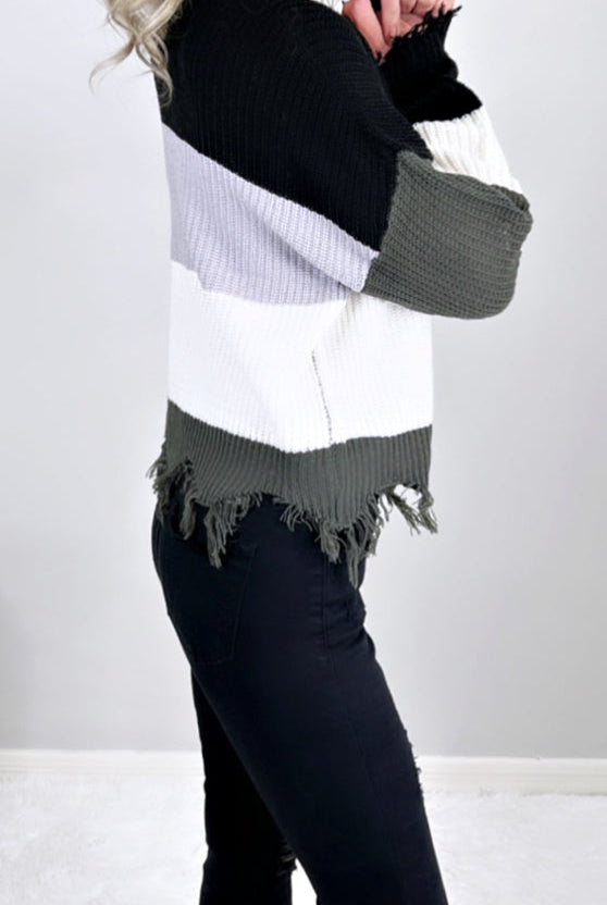 Striped Raw Hem Cozy Sweater-Cropped sweater Top-privityboutique.com-Privity Boutique, Women’s Fashion Boutique in Mesa, Arizona