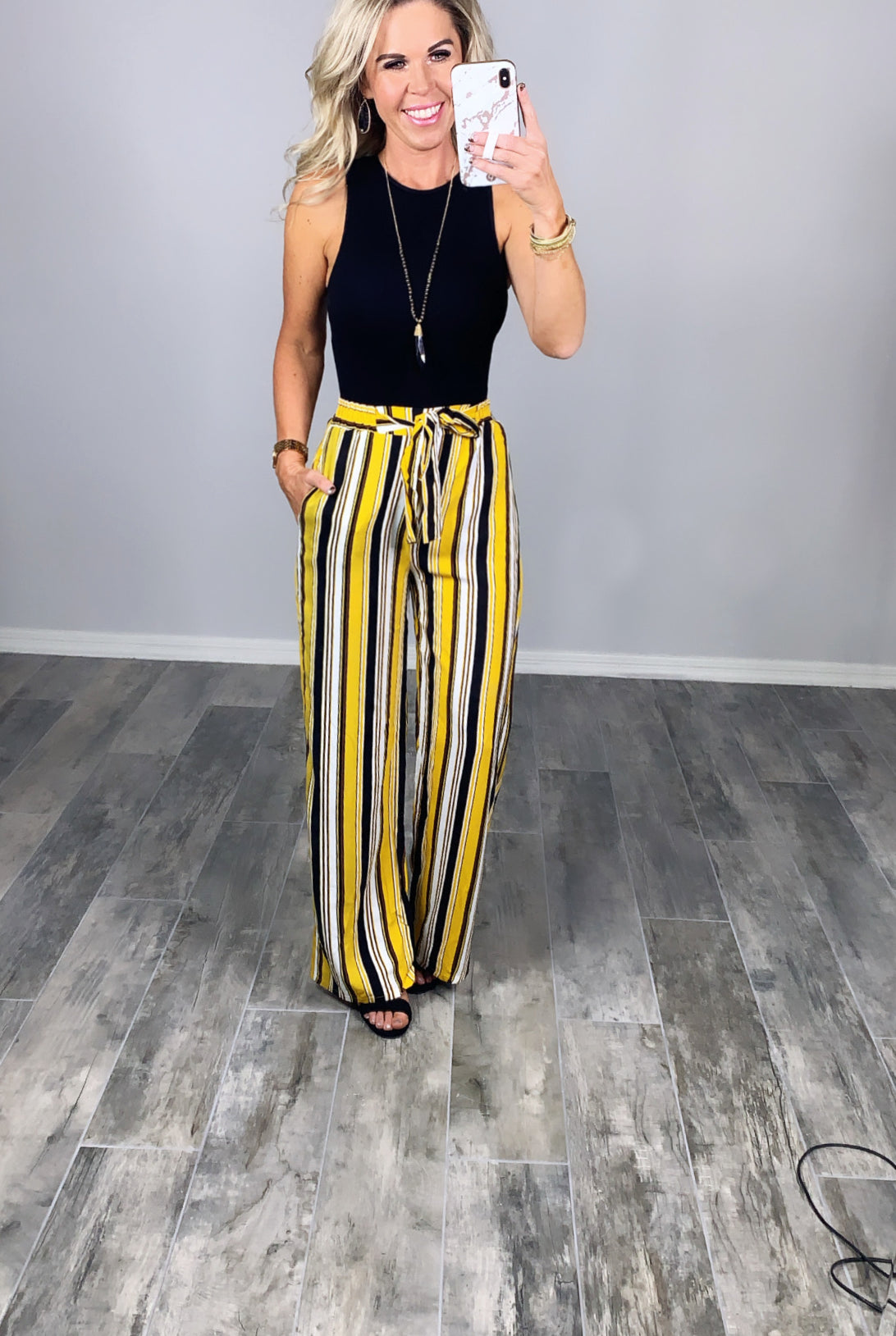 Something to Ponder Striped Pants - Mustard-palazzo-privityboutique.com-Privity Boutique, Women’s Fashion Boutique in Mesa, Arizona