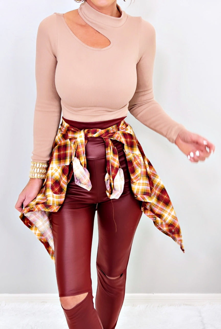 Penny Plaid Flannel Top - Burgundy/Gold-flannel-privityboutique-Privity Boutique, Women’s Fashion Boutique in Mesa, Arizona