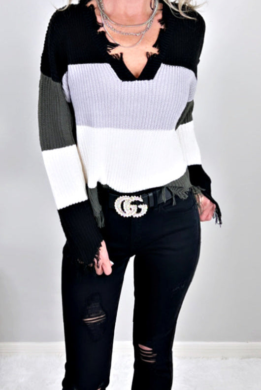 Striped Raw Hem Cozy Sweater-Cropped sweater Top-privityboutique.com-Privity Boutique, Women’s Fashion Boutique in Mesa, Arizona