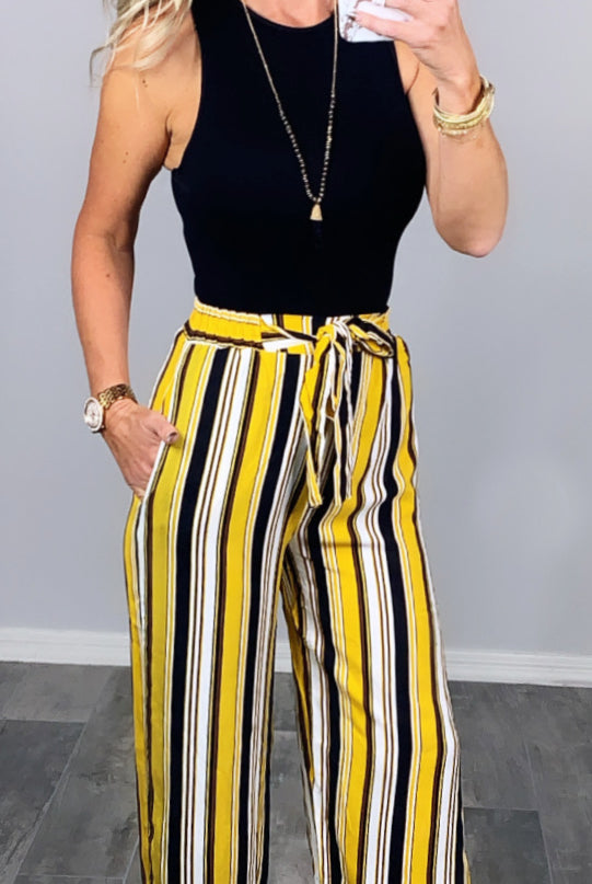 Something to Ponder Striped Pants - Mustard-palazzo-privityboutique.com-Privity Boutique, Women’s Fashion Boutique in Mesa, Arizona