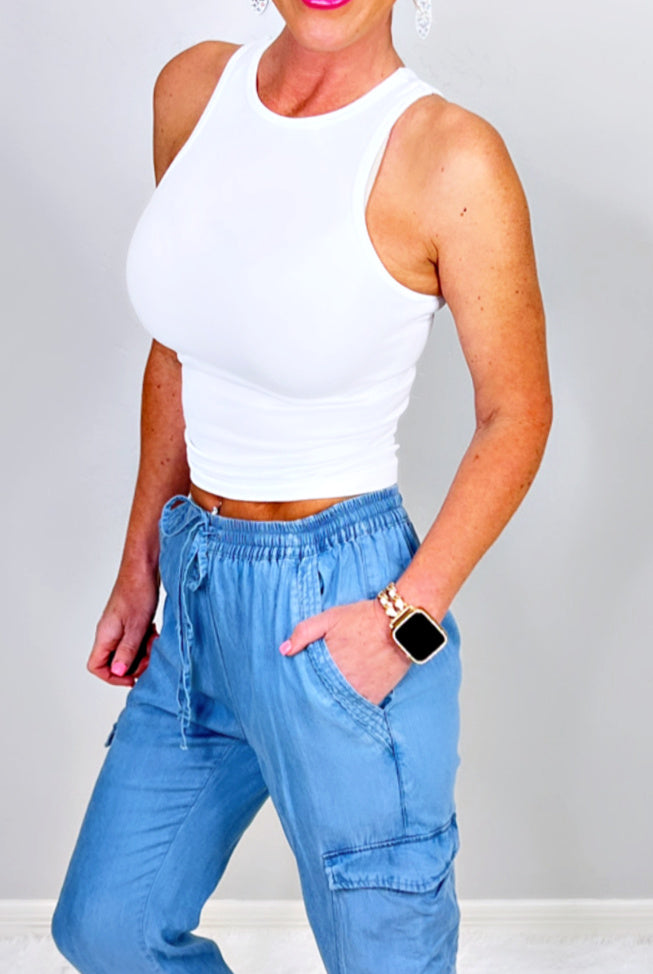 Cargo Chambray Jogger Pants-cargo pocket jogger joggers-privityboutique.com-Privity Boutique, Women’s Fashion Boutique in Mesa, Arizona