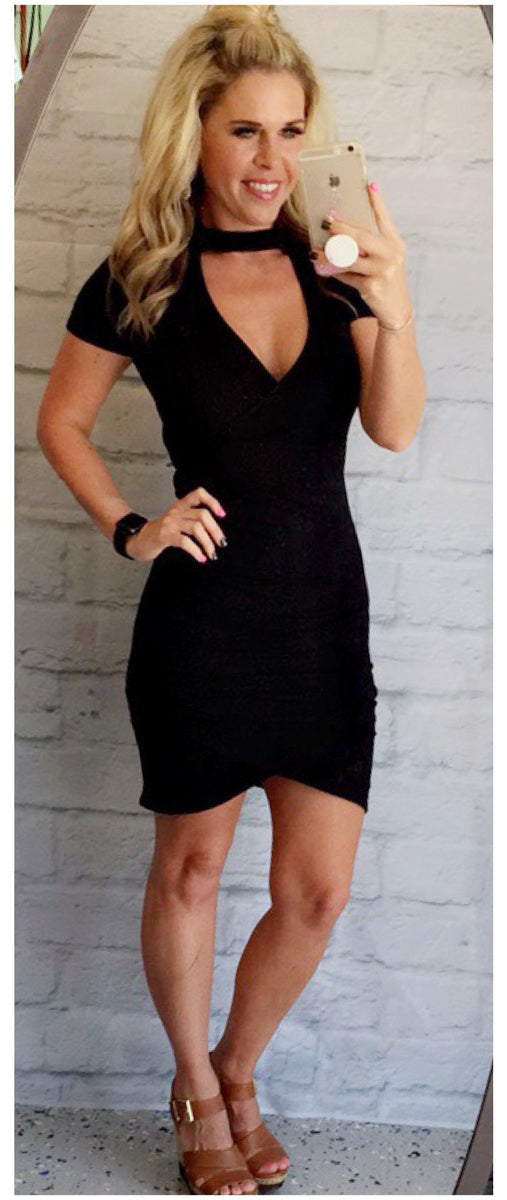 crush wrap neck mini dress