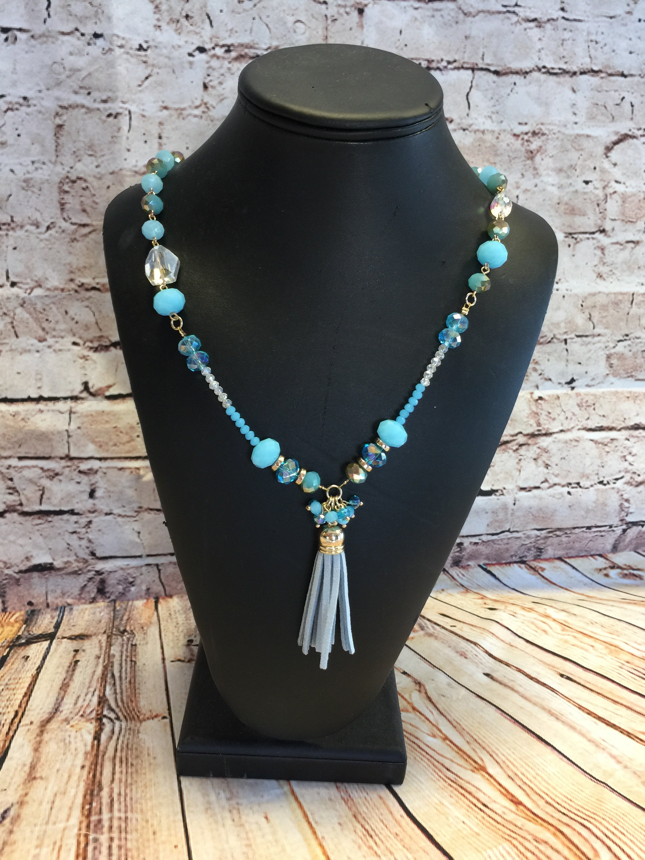 Leather Tassel Necklace: Blue-privityboutique-Privity Boutique, Women’s Fashion Boutique in Mesa, Arizona