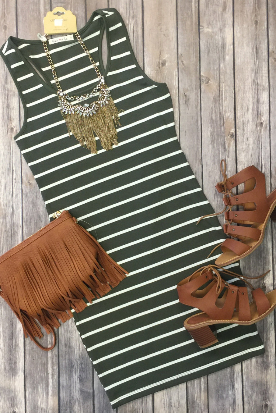 Striped Tank Dress: Olive-Dress-privityboutique.com-Privity Boutique, Women’s Fashion Boutique in Mesa, Arizona