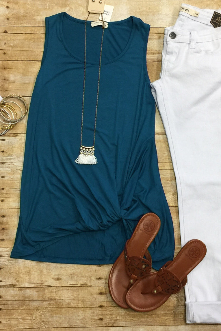 Knotted Tank Top: Teal-Top-privityboutique.com-Privity Boutique, Women’s Fashion Boutique in Mesa, Arizona