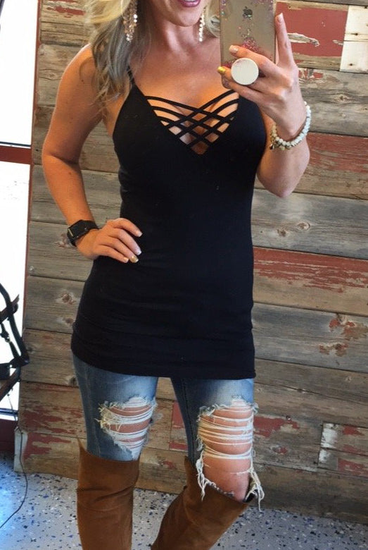 Long Caged Cami: Black-cami-privityboutique-Privity Boutique, Women’s Fashion Boutique in Mesa, Arizona