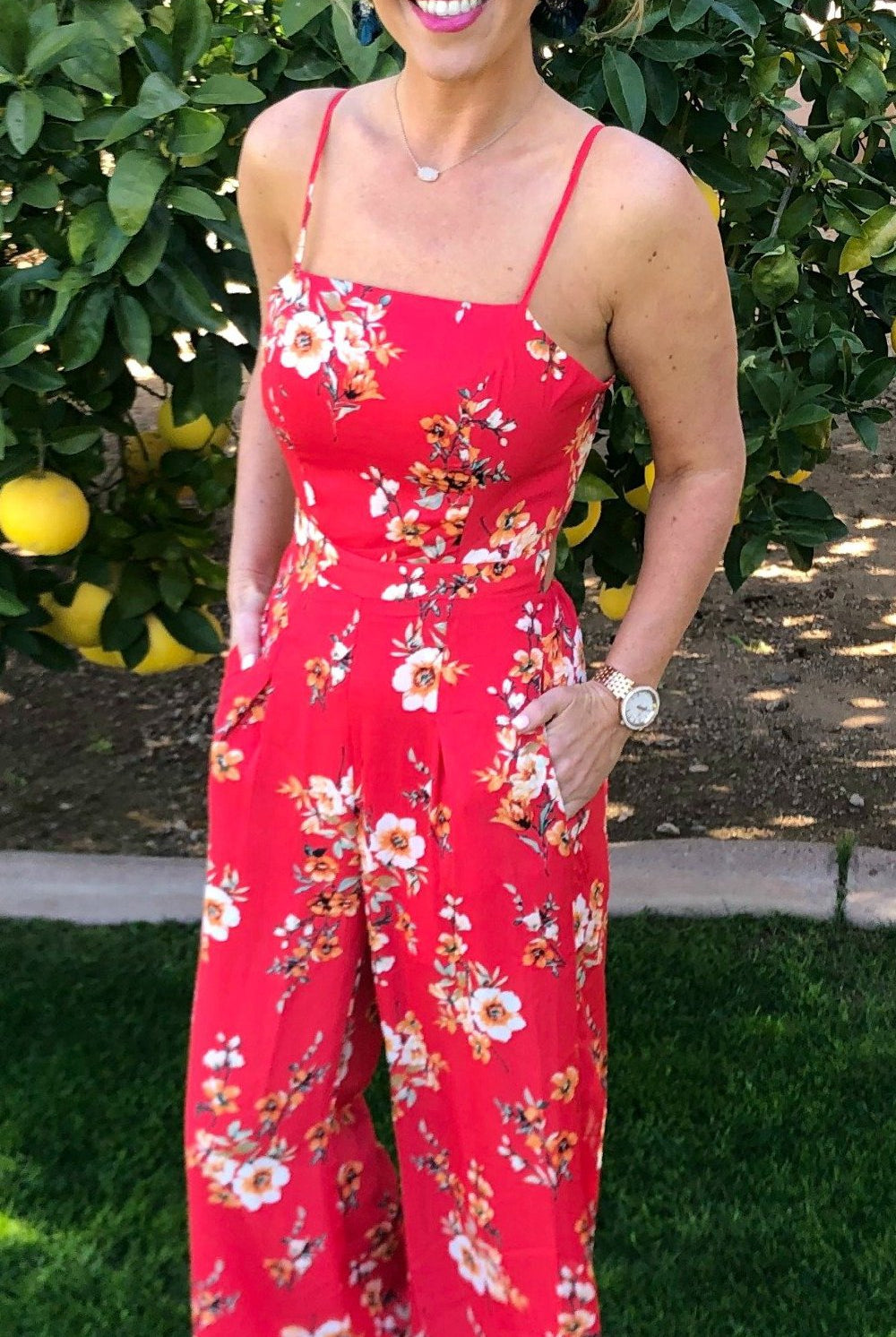 Just Friends Red Jumpsuit-Jumpsuits-privityboutique.com-Privity Boutique, Women’s Fashion Boutique in Mesa, Arizona