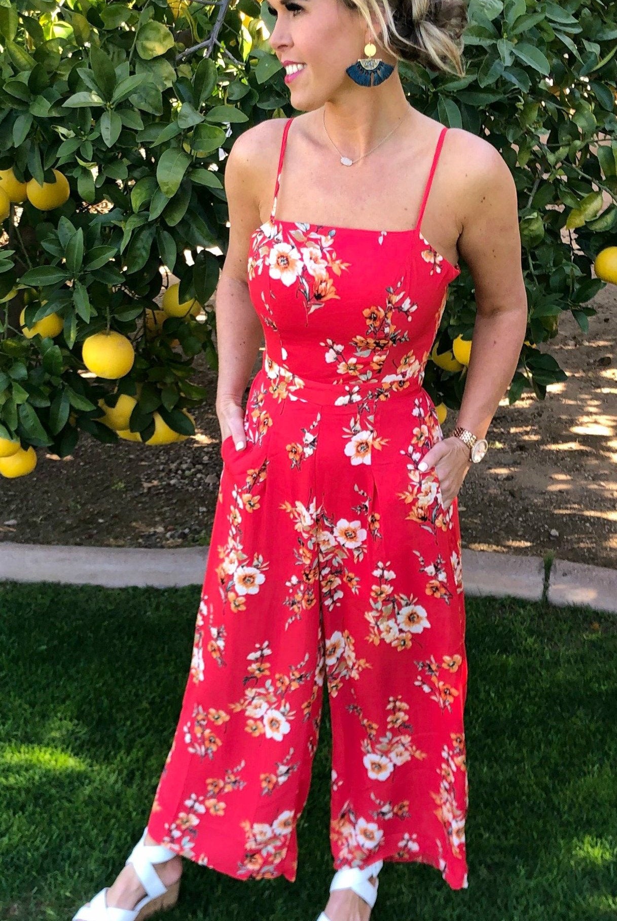 Just Friends Red Jumpsuit-Jumpsuits-privityboutique.com-Privity Boutique, Women’s Fashion Boutique in Mesa, Arizona