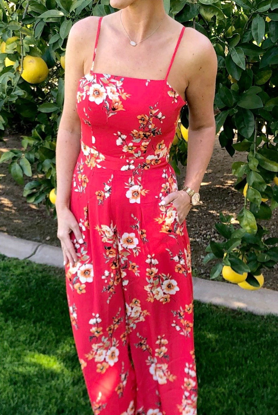 Just Friends Red Jumpsuit-Jumpsuits-privityboutique.com-Privity Boutique, Women’s Fashion Boutique in Mesa, Arizona