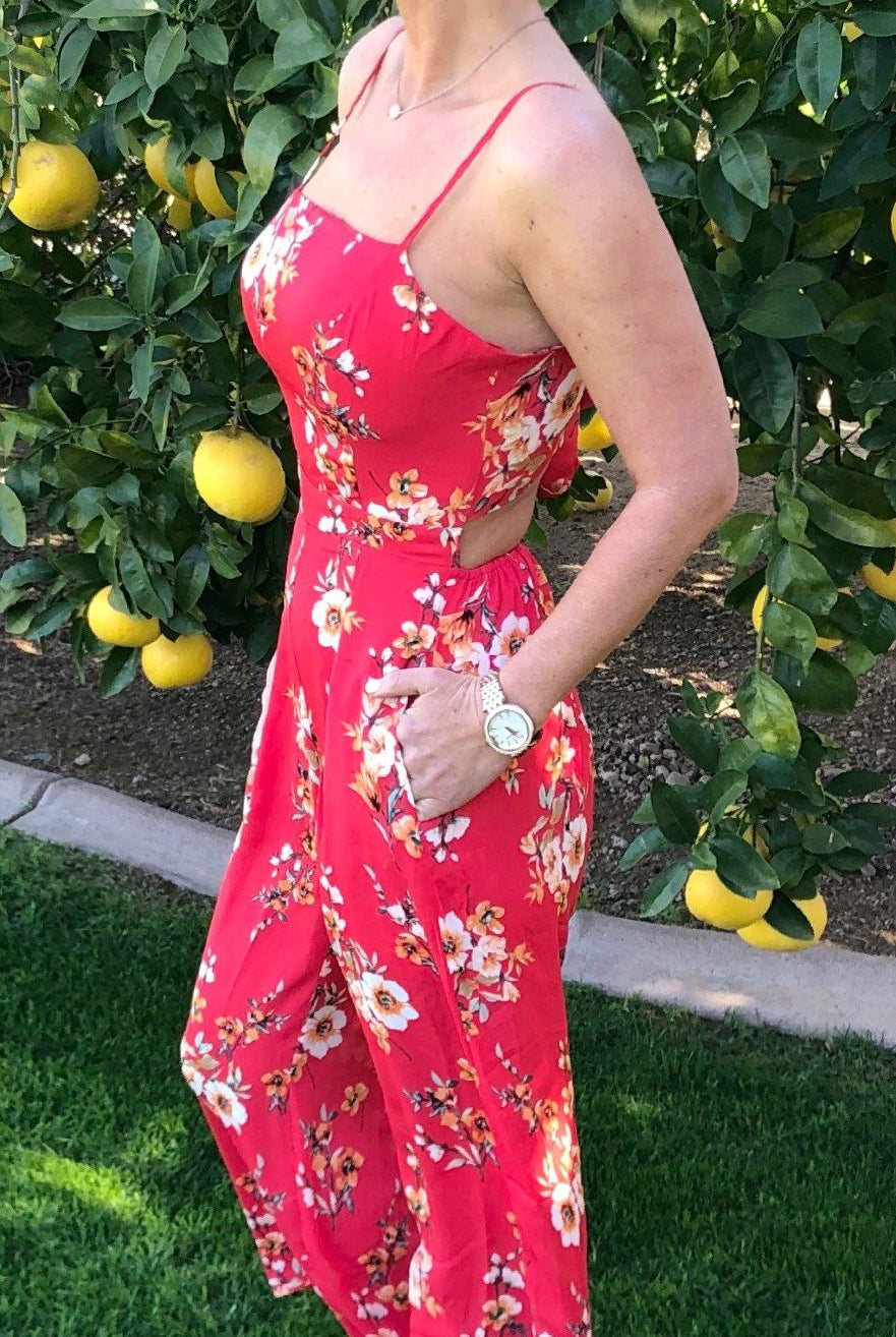 Just Friends Red Jumpsuit-Jumpsuits-privityboutique.com-Privity Boutique, Women’s Fashion Boutique in Mesa, Arizona